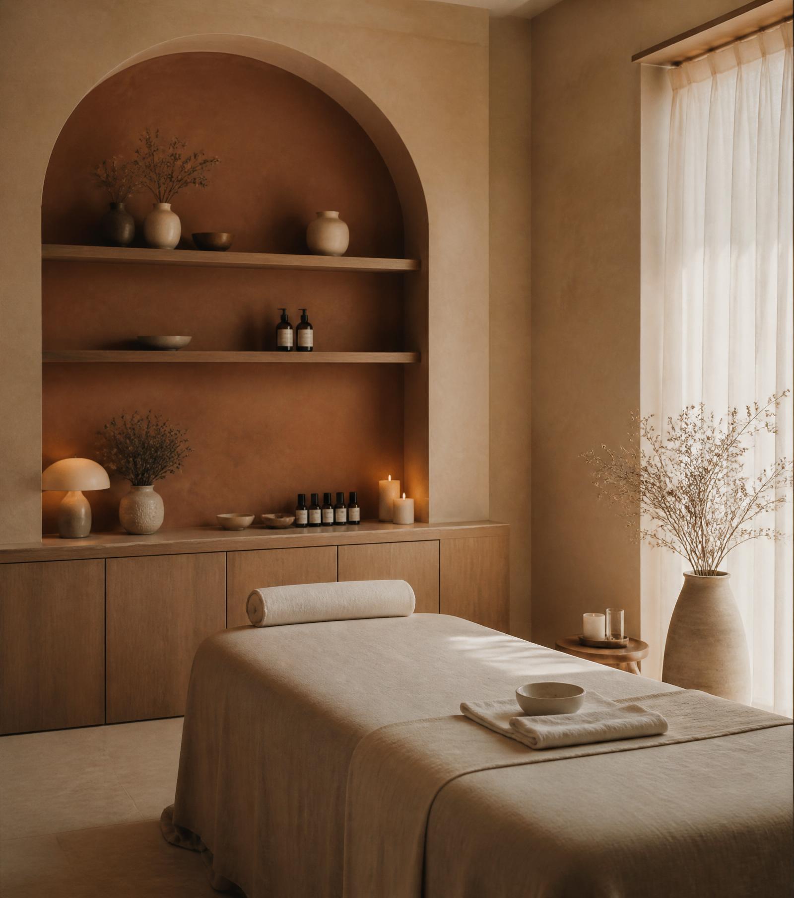 Warm, minimalist treatment room at Eluna Skin Rituals
